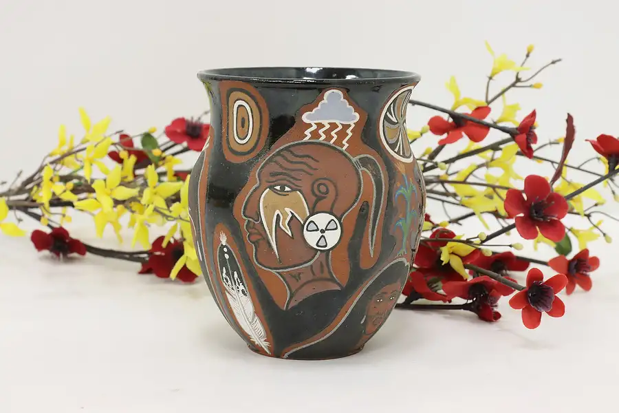 Main image of Native American Vintage Hand Painted Pottery Vase Bill Glass