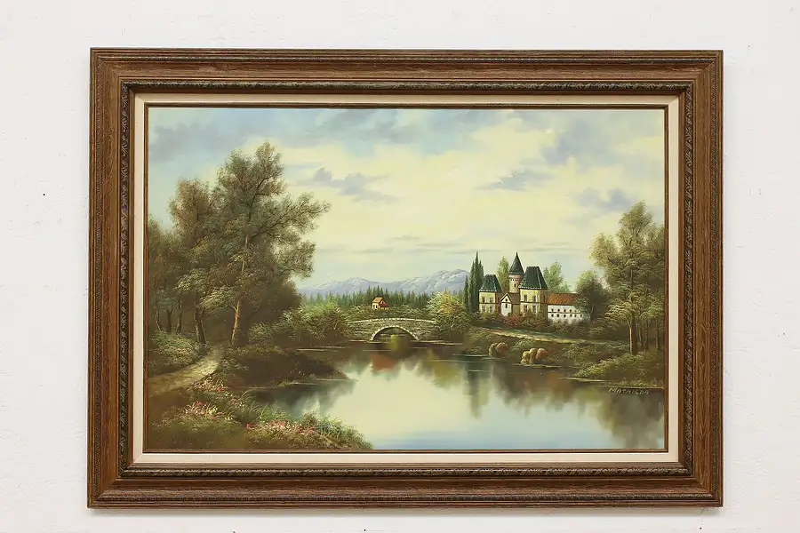 Main image of European Castle Vintage Original Oil Painting Mathilda 43.5"