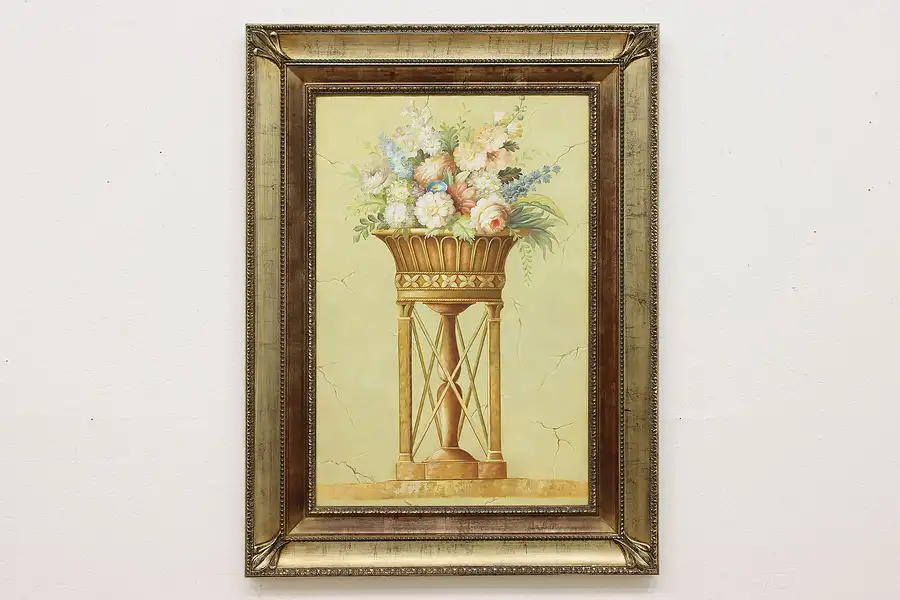 Main image of Flower Bouquet in Vase Vintage Original Oil Painting 48"