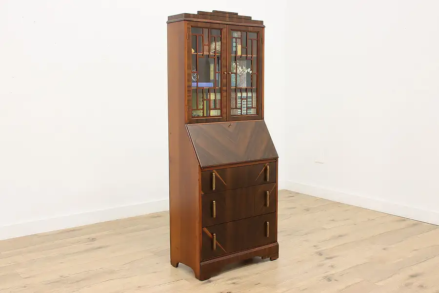 Main image of Art Deco Vintage Office Library Secretary Desk & Bookcase