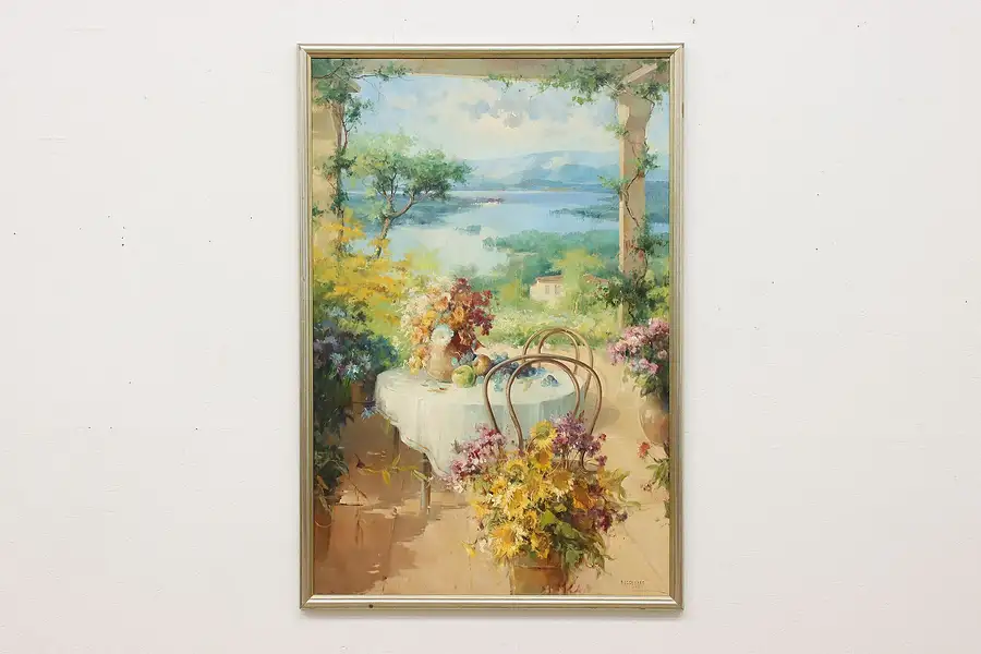 Main image of Lake & Veranda Vintage Original Oil Painting Raffandre 62"