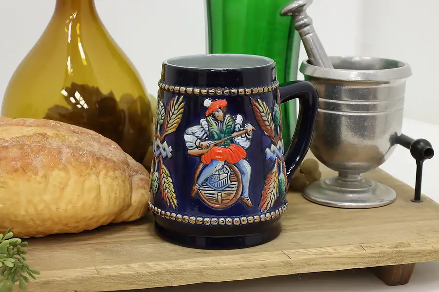 Main image of German Vintage Painted Stoneware Beer Stein or Mug, King