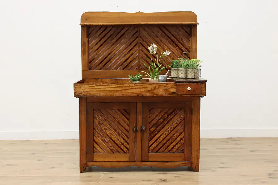 Main image of Farmhouse Antique Country Pine Pantry Dry Sink Bar Cabinet