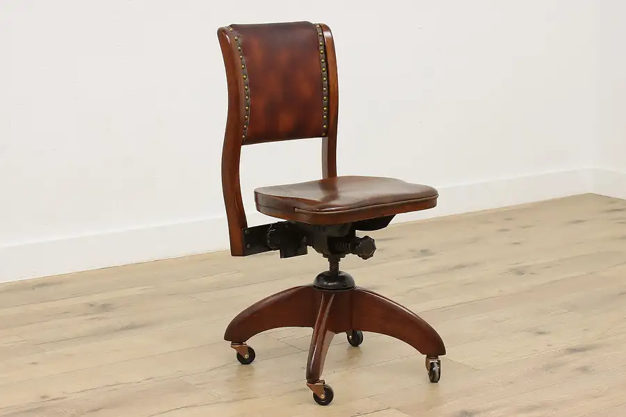 Main image of Traditional Antique Swivel Office or Library Chair, Leather