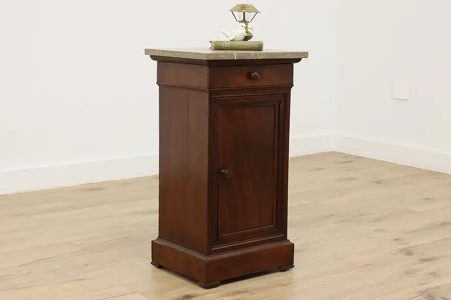 Main image of Victorian Antique Mahogany & Marble Nightstand Bath Cabinet