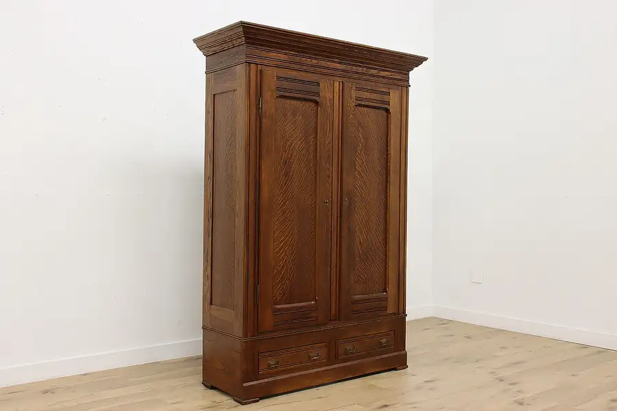 Main image of Victorian Eastlake Antique Oak Armoire Closet or Wardrobe