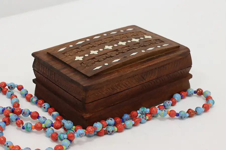 Main image of Southeast Asian Vintage Carved Rosewood & Inlay Jewelry Box