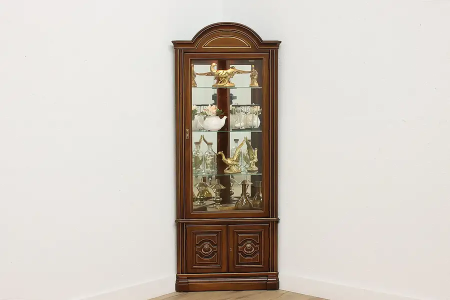 Main image of Traditional Vintage Lighted Corner Curio Cabinet, Jasper