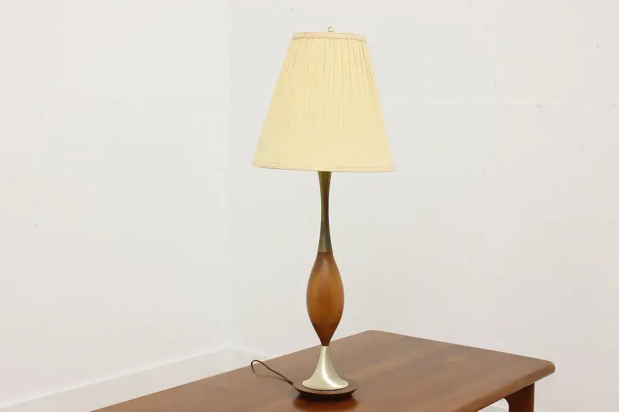 Main image of Midcentury Modern Vintage Brass & Birch Table Lamp