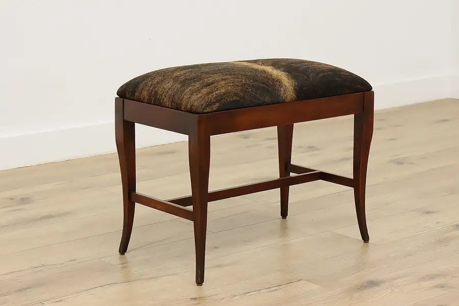 Main image of Traditional Vintage Birch Bench or Footstool, Cowhide