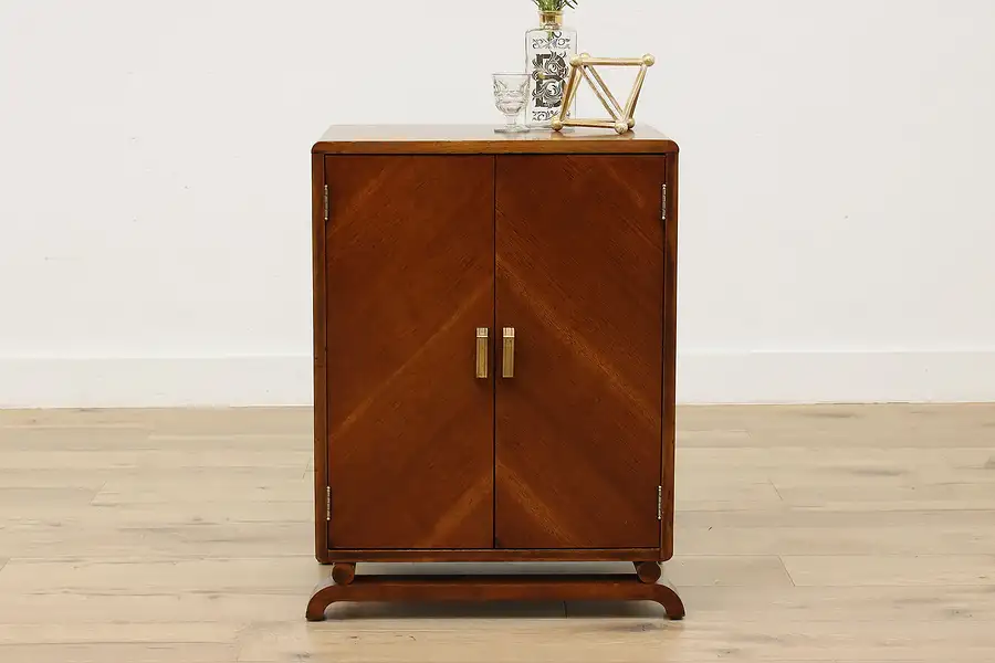 Main image of Art Deco Vintage Walnut Bar Cabinet, Pull Out Shelf