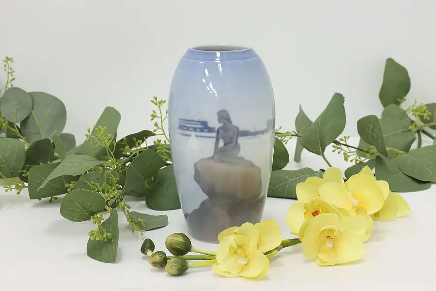 Main image of Danish Vintage Hand Painted Blue Vase, Mermaid, Bing & G