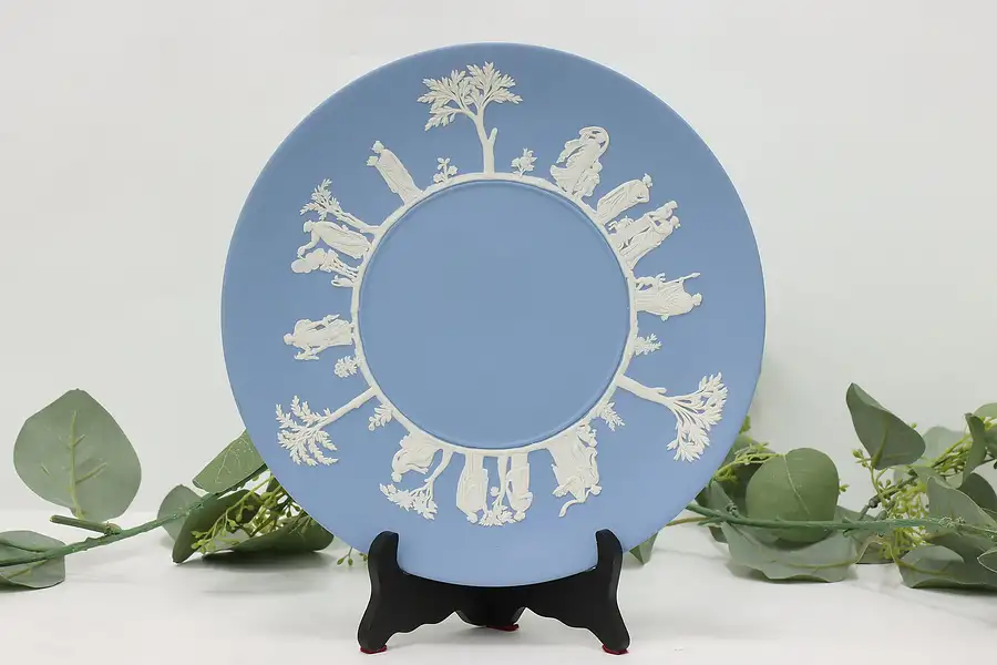 Main image of English Wedgwood Vintage Blue Jasperware Plate, Greek Scenes