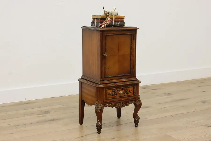 Main image of French Design Antique Carved Mahogany Nightstand End Table