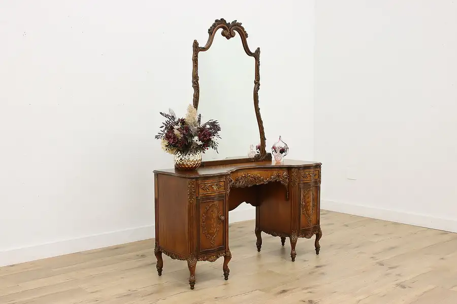 Main image of French Design Antique Carved Vanity & Mirror, Johnson