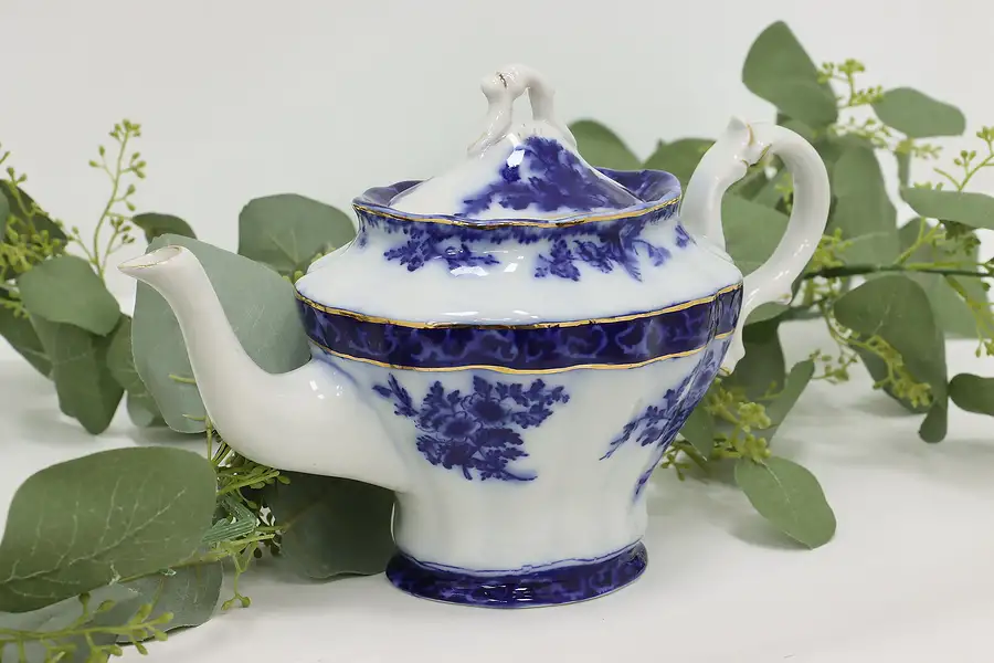 Main image of Victorian Design Vintage Flow Blue Porcelain Teapot