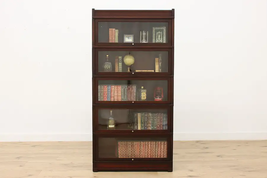 Main image of Mahogany Antique 5 Stack Lawyer Bookcase or Display, Globe