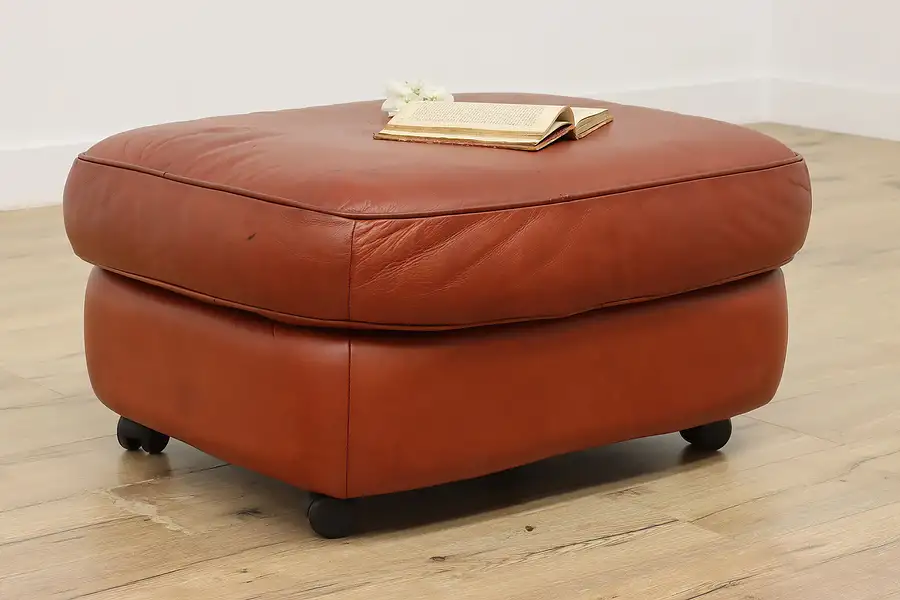 Main image of Traditional Vintage Red Leather Footstool, Ottoman or Bench