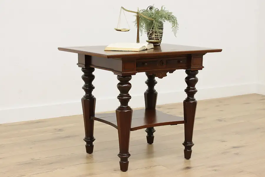 Main image of Victorian Antique Oak & Walnut Hall, Lamp or Center Table