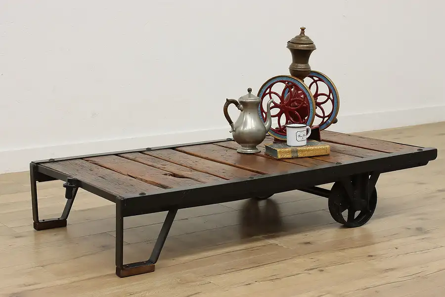 Main image of Industrial Railroad Salvage Cart Vintage Coffee Patio Table