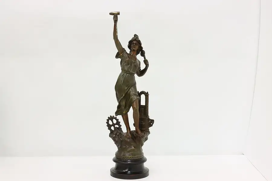 Main image of Woman of Industry with Hammer Antique French Sculpture 24"