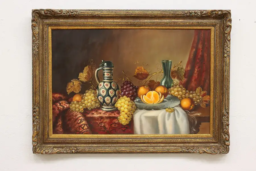 Main image of Fruit Still Life Vintage Original Oil Painting Cseh, 44.5"