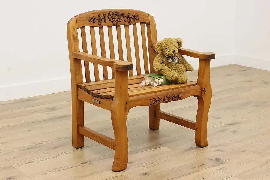 Main image of Farmhouse Vintage Carved Teak Patio or Porch Chair, Kingsley