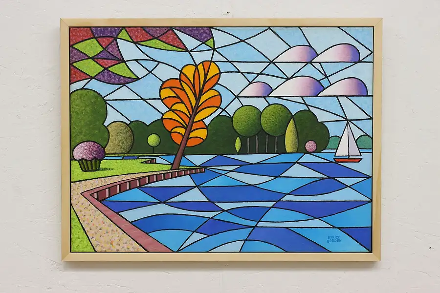 Main image of Jefferson Park & Boat Original Acrylic Painting Bodden 25.5"