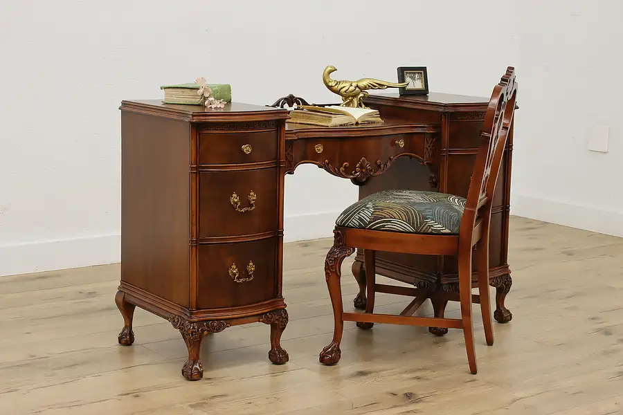 Main image of French Design Antique Mahogany Vanity Dressing Table & Chair