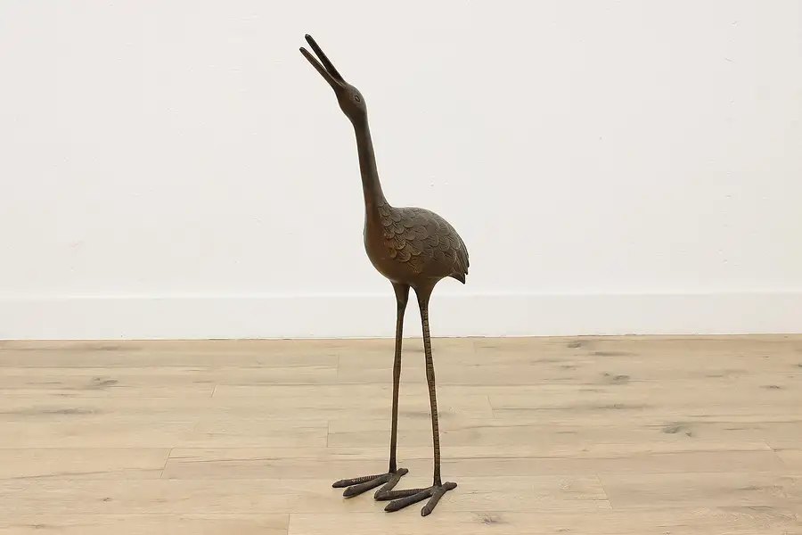 Main image of Bronze Vintage Crane Bird Garden Statue or Sculpture