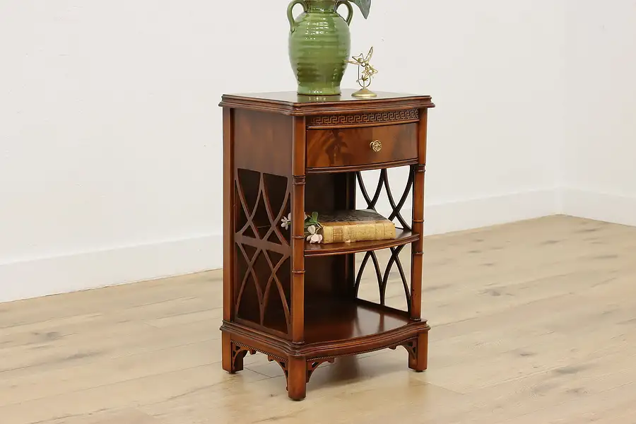 Main image of French Design Antique Carved Mahogany Nightstand End Table