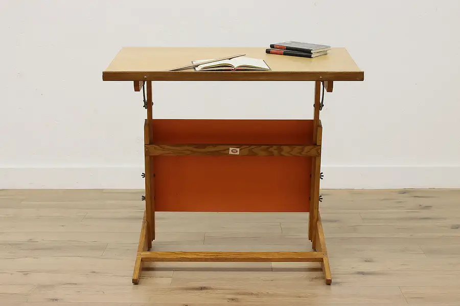 Main image of Industrial Vintage Oak & Birch Adjustable Drafting Desk Post