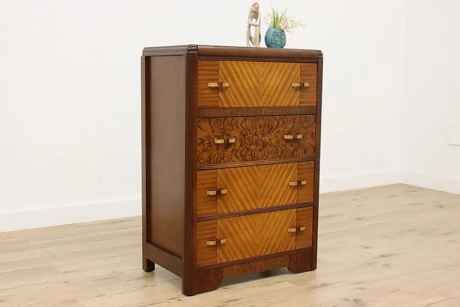 Main image of Art Deco Vintage Birch Highboy Dresser or Chest, Montgomery