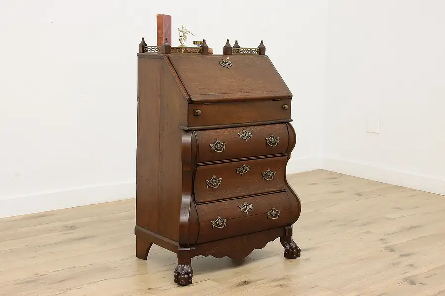 Main image of Dutch Antique Georgian Design Oak Drop Front Secretary Desk