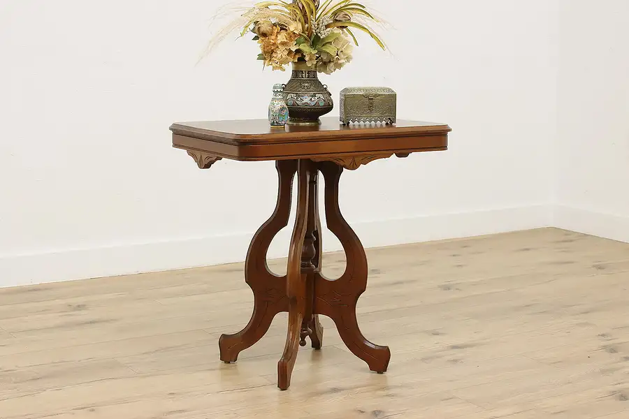 Main image of Victorian Eastlake Antique Carved Walnut Entry or Hall Table