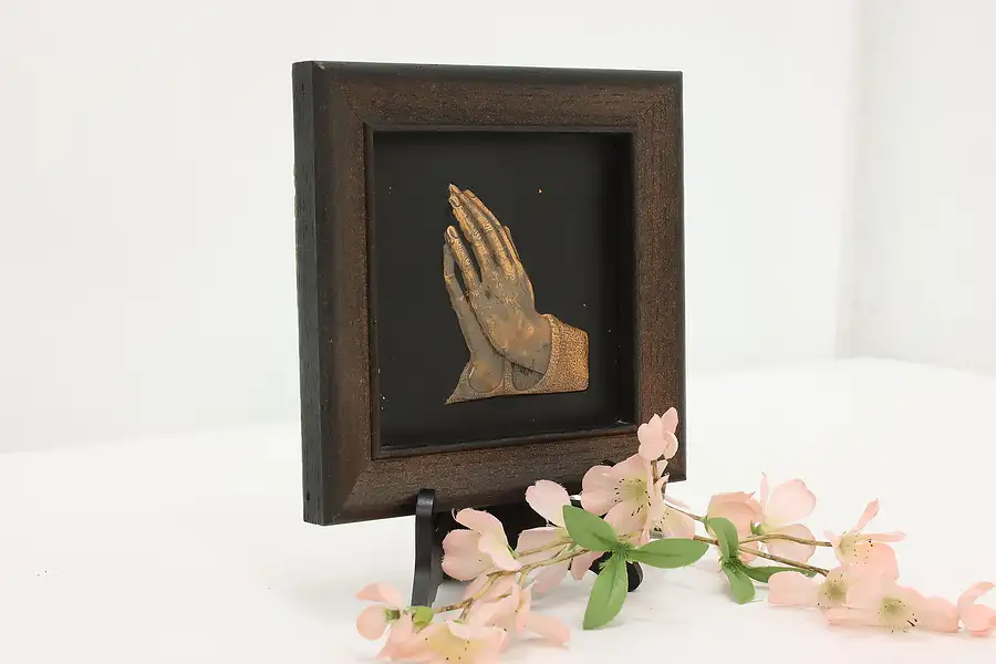 Main image of Framed Copper Praying Hands Vintage Wall Plaque