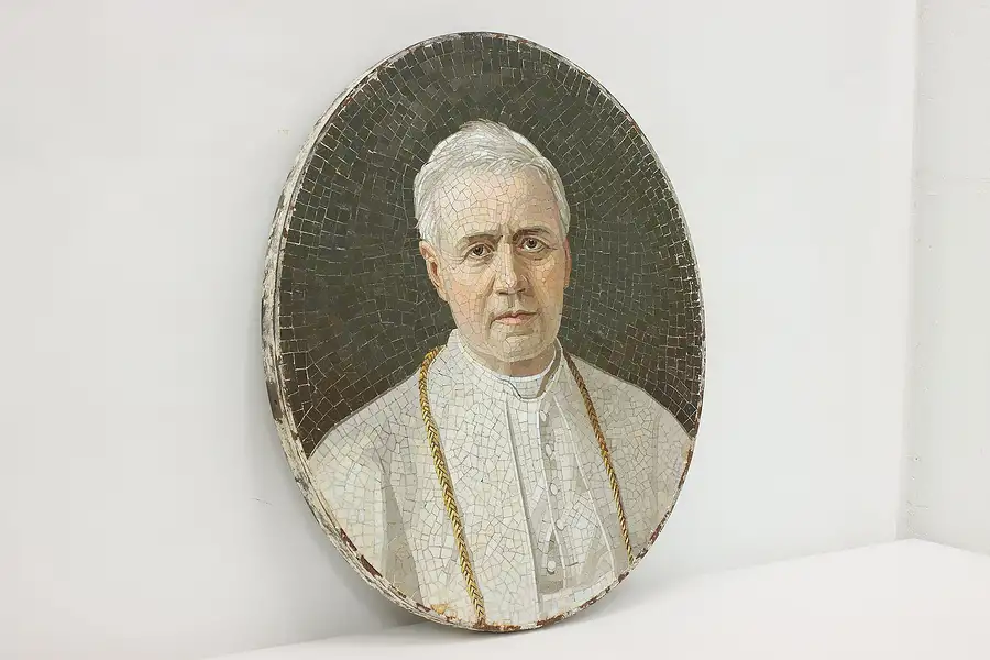 Main image of Italian Pietra Dura Marble Mosaic Portrait of Pope Pius X