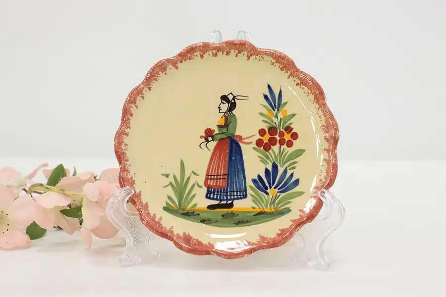 Main image of French Brittany Vintage Quimper Hand Painted Coaster