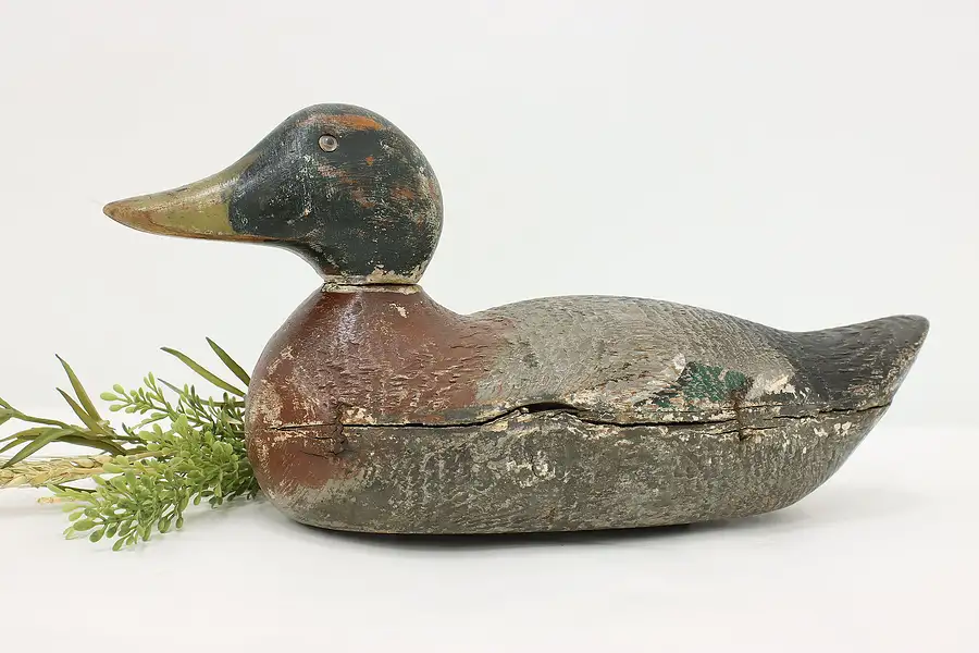 Main image of Farmhouse Vintage Carved Duck Decoy Sculpture, Signed