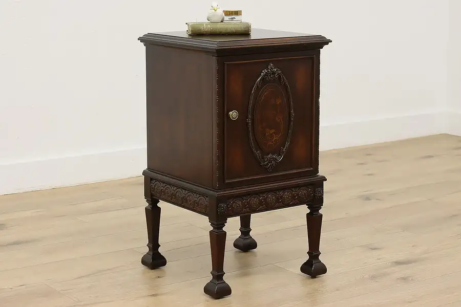 Main image of French Design Antique Carved Mahogany Nightstand End Table