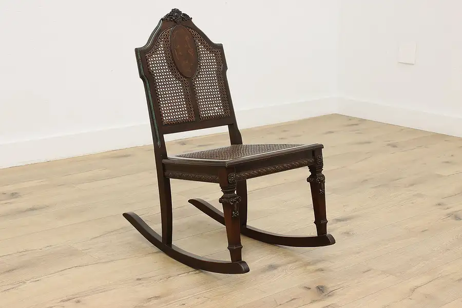 Main image of French Design Antique Carved Mahogany Rocking Chair, Chicago