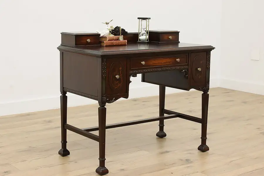 Main image of French Design Antique Carved Mahogany Vanity or Desk