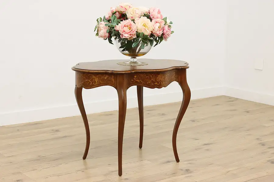 Main image of French Antique Marquetry Center Entry Table, Mother of Pearl