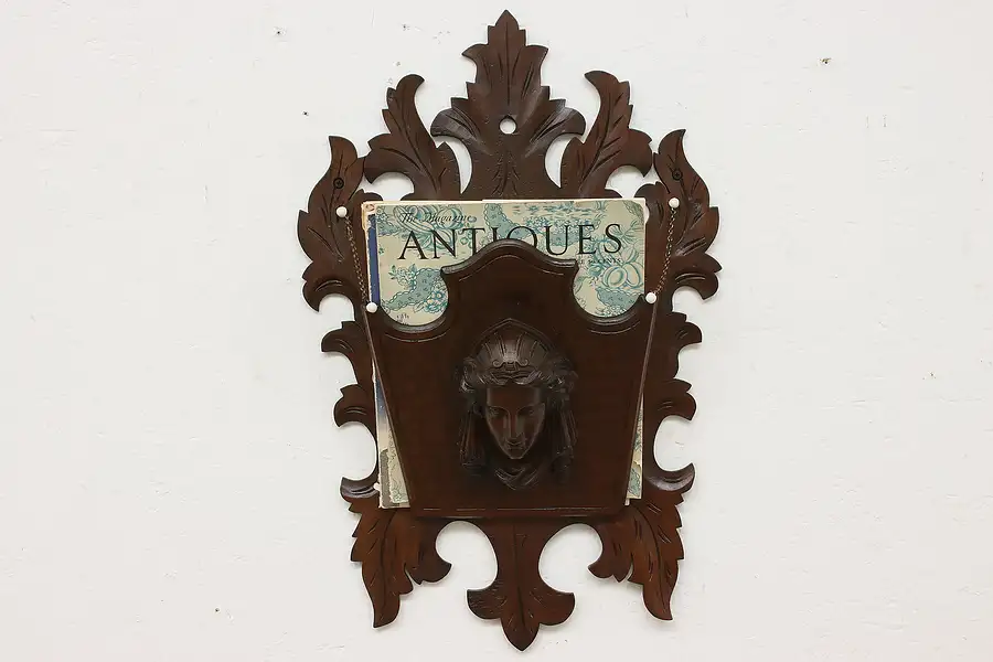 Main image of Victorian Antique Carved Queen Wall Pocket or Magazine Rack