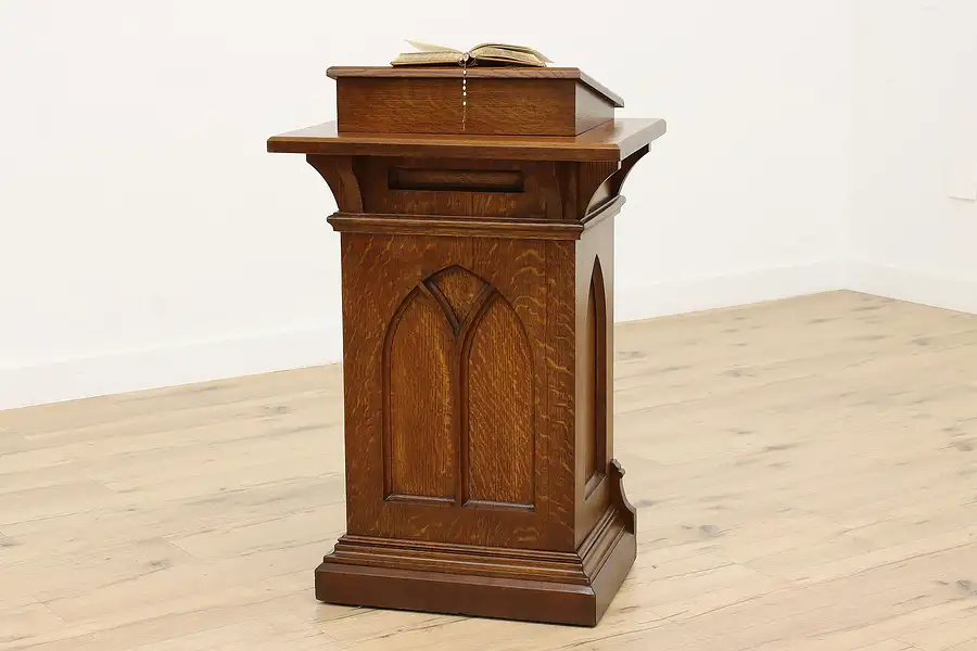 Main image of Traditional Antique Oak Podium, Lectern or Reception Desk