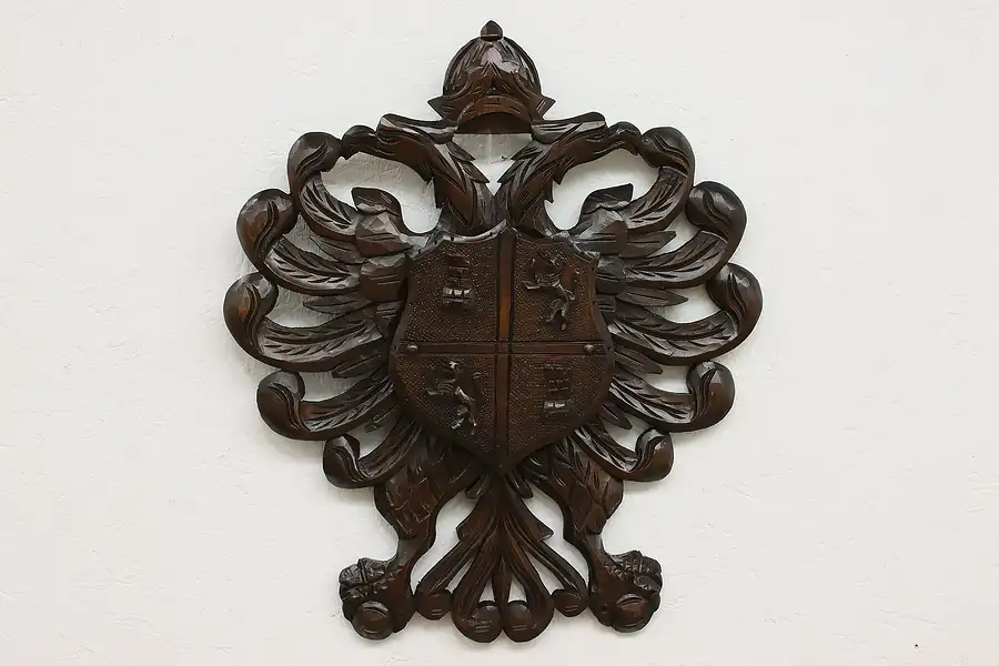 Main image of Renaissance Antique Carved Birch Coat of Arms Wall Crest