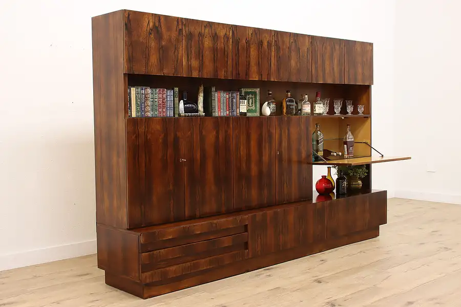 Main image of Midcentury Modern Vintage Rosewood Wall Unit Bar or Bookcase