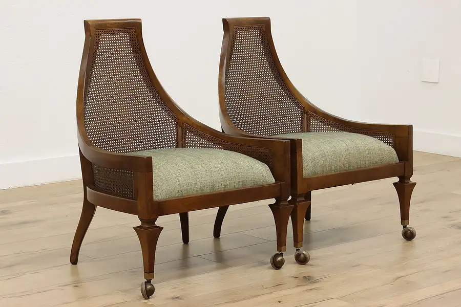 Main image of Pair of Midcentury Modern Vintage Caned Accent Chairs Signed