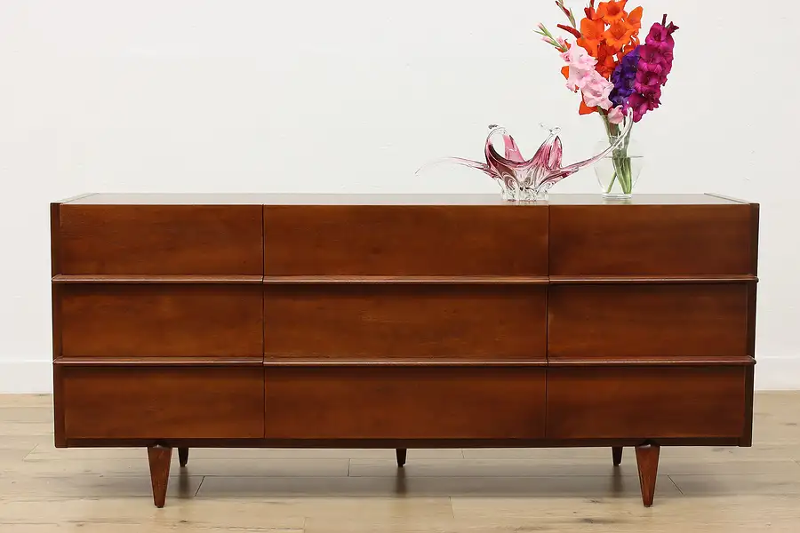 Main image of Midcentury Modern Vintage Walnut 6 Drawer Dresser or Chest