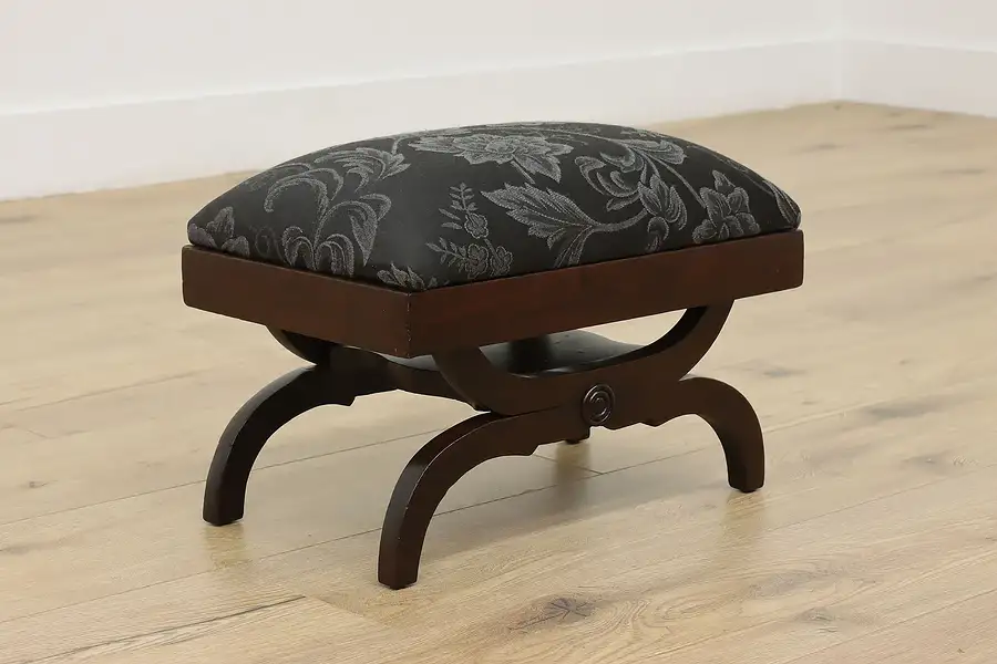 Main image of Georgian Design Antique Carved Walnut Footstool New Fabric